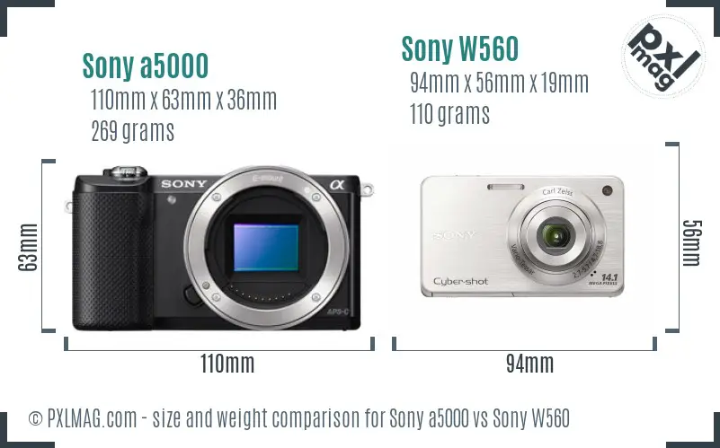 Sony a5000 vs Sony W560 size comparison