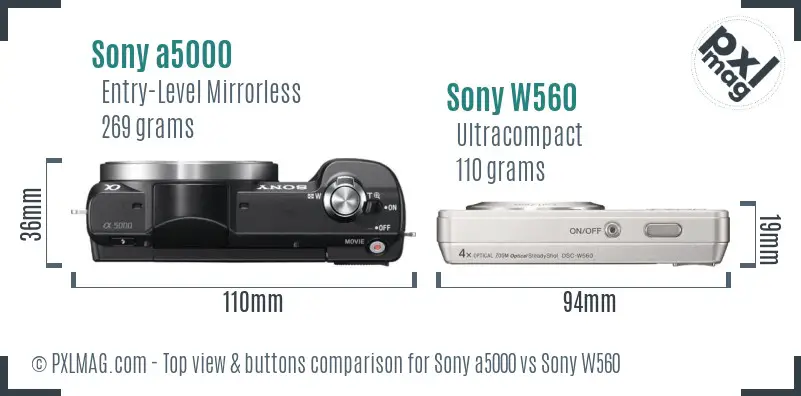 Sony a5000 vs Sony W560 top view buttons comparison