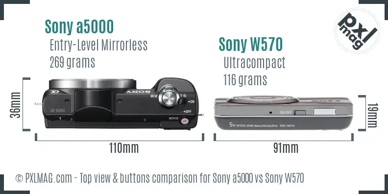 Sony a5000 vs Sony W570 top view buttons comparison