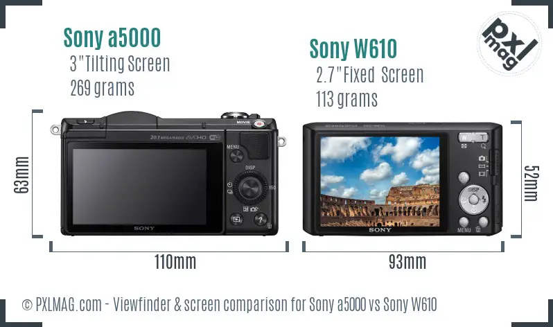 Sony a5000 vs Sony W610 Screen and Viewfinder comparison