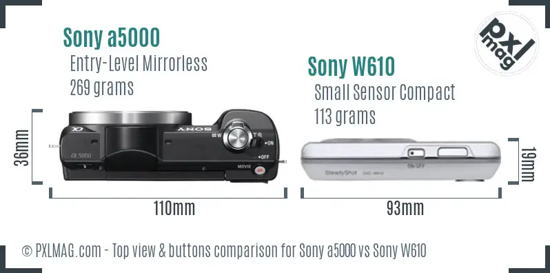 Sony a5000 vs Sony W610 top view buttons comparison