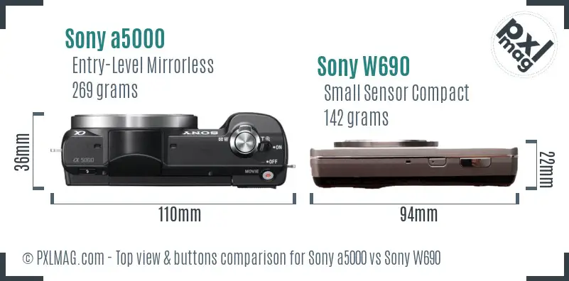 Sony a5000 vs Sony W690 top view buttons comparison
