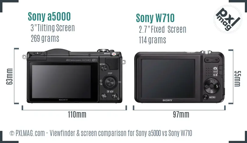 Sony a5000 vs Sony W710 Screen and Viewfinder comparison