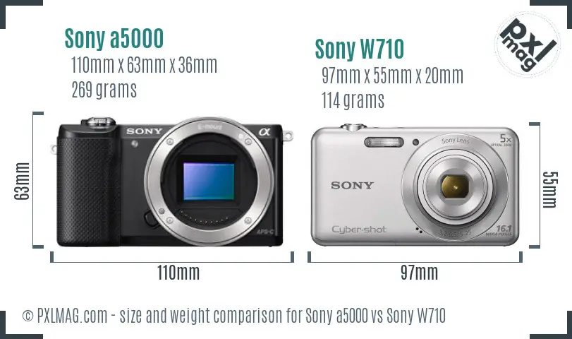 Sony a5000 vs Sony W710 size comparison