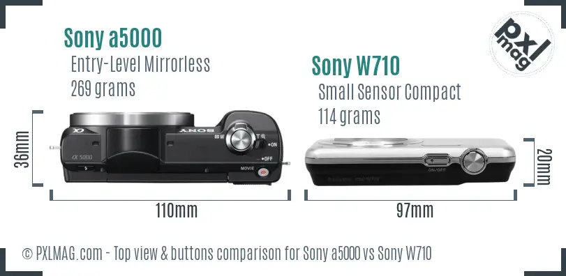 Sony a5000 vs Sony W710 top view buttons comparison