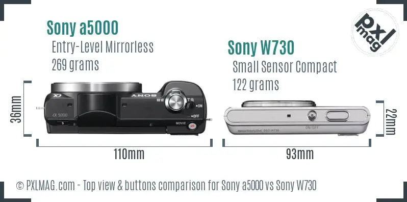 Sony a5000 vs Sony W730 top view buttons comparison