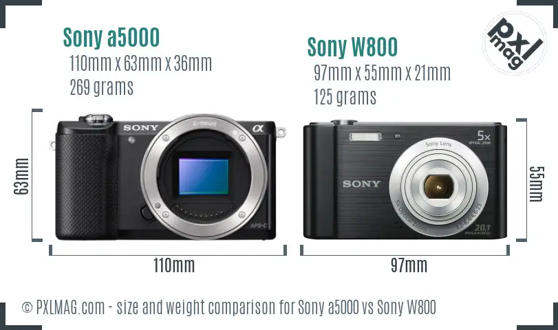 Sony a5000 vs Sony W800 size comparison