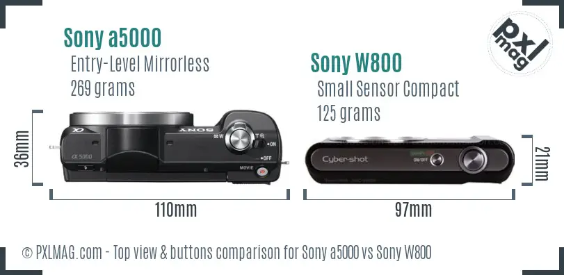 Sony a5000 vs Sony W800 top view buttons comparison
