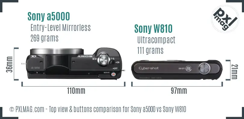 Sony a5000 vs Sony W810 top view buttons comparison Sony a5000 vs Sony W810 top view buttons comparison