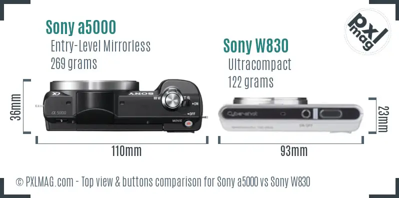 Sony a5000 vs Sony W830 top view buttons comparison