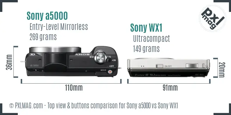 Sony a5000 vs Sony WX1 top view buttons comparison