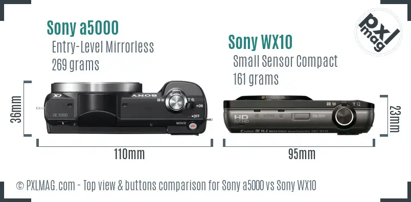Sony a5000 vs Sony WX10 top view buttons comparison Sony a5000 vs Sony WX10 top view buttons comparison