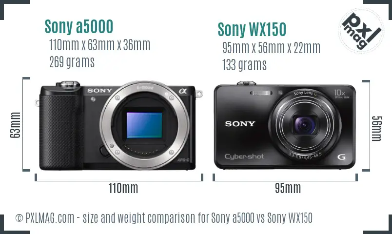 Sony a5000 vs Sony WX150 size comparison Sony a5000 vs Sony WX150 size comparison