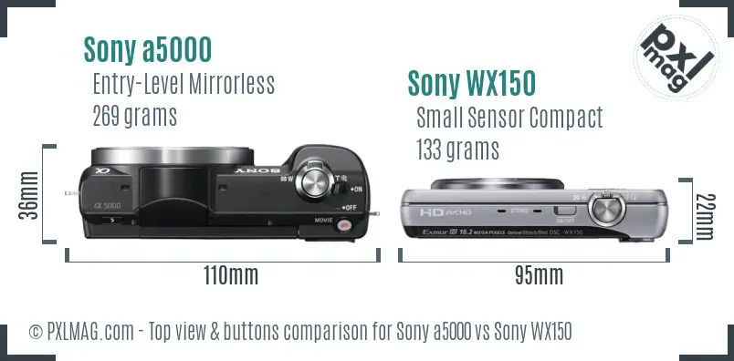Sony a5000 vs Sony WX150 top view buttons comparison Sony a5000 vs Sony WX150 top view buttons comparison