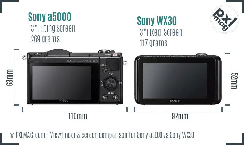 Sony a5000 vs Sony WX30 Screen and Viewfinder comparison