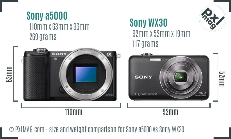 Sony a5000 vs Sony WX30 size comparison
