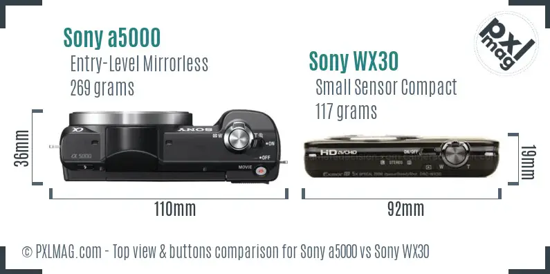 Sony a5000 vs Sony WX30 top view buttons comparison