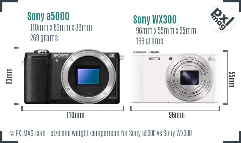 Sony a5000 vs Sony WX300 size comparison