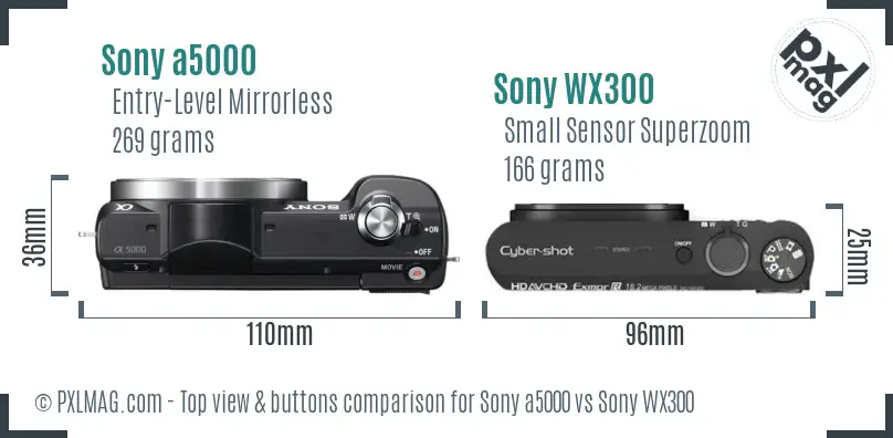 Sony a5000 vs Sony WX300 top view buttons comparison