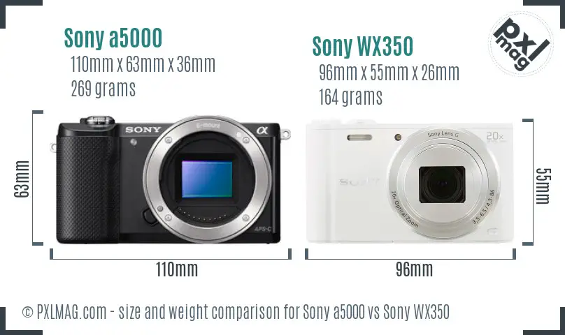 Sony a5000 vs Sony WX350 size comparison