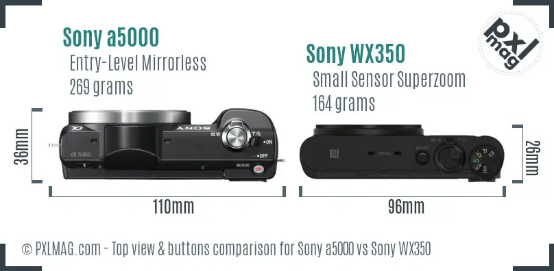 Sony a5000 vs Sony WX350 top view buttons comparison