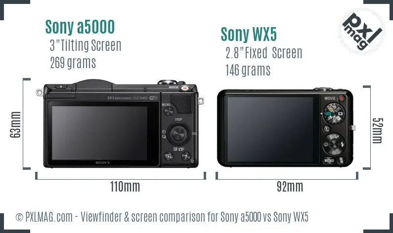 Sony a5000 vs Sony WX5 Screen and Viewfinder comparison