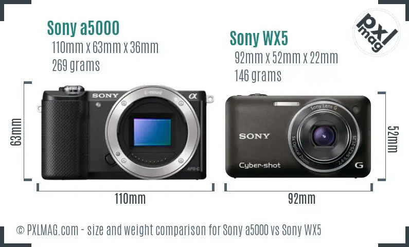 Sony a5000 vs Sony WX5 size comparison