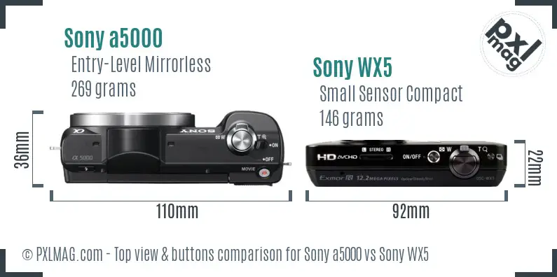 Sony a5000 vs Sony WX5 top view buttons comparison