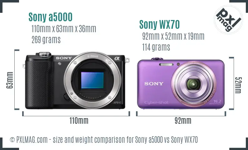 Sony a5000 vs Sony WX70 size comparison Sony a5000 vs Sony WX70 size comparison