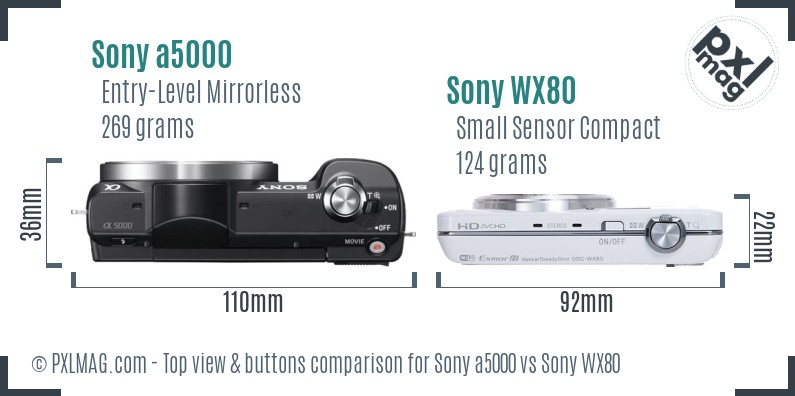 Sony a5000 vs Sony WX80 top view buttons comparison