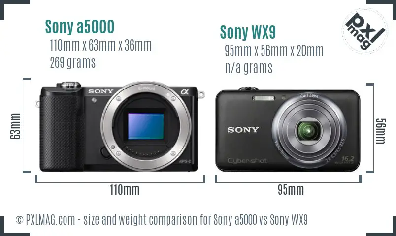 Sony a5000 vs Sony WX9 size comparison