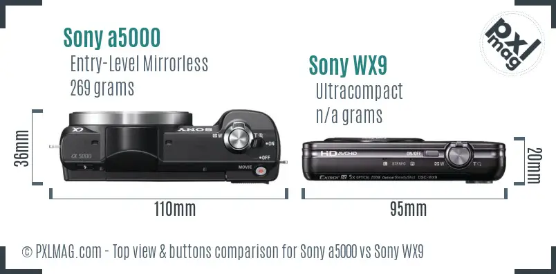 Sony a5000 vs Sony WX9 top view buttons comparison