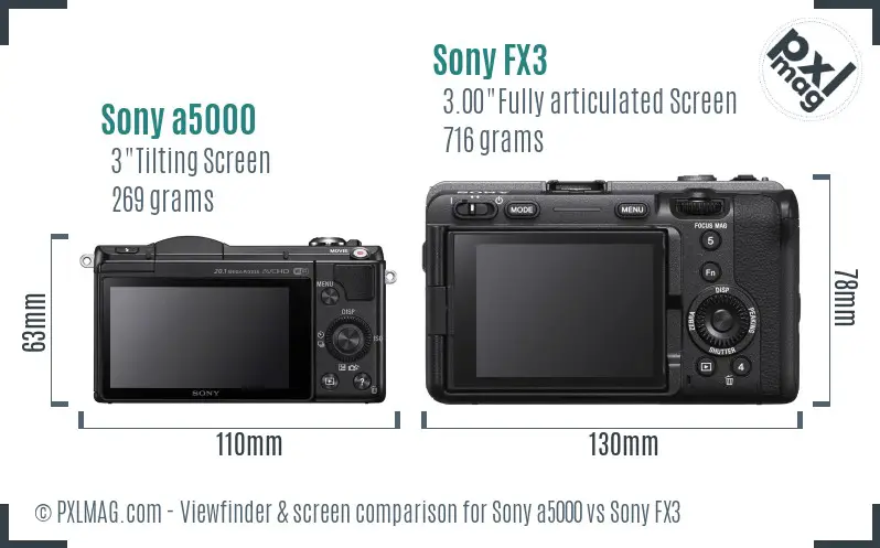 Sony a5000 vs Sony FX3 Screen and Viewfinder comparison Sony a5000 vs Sony FX3 Screen and Viewfinder comparison