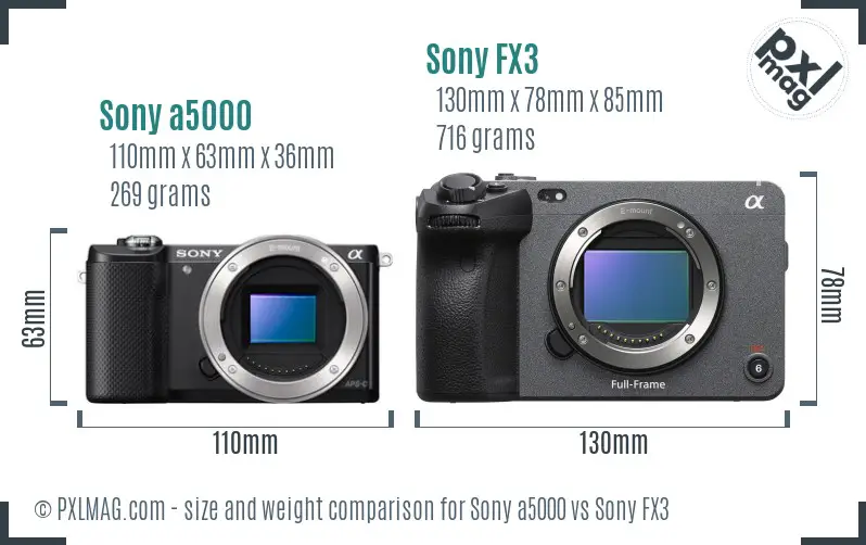 Sony a5000 vs Sony FX3 size comparison Sony a5000 vs Sony FX3 size comparison