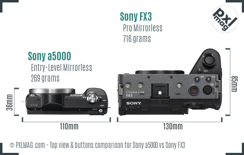 Sony a5000 vs Sony FX3 top view buttons comparison Sony a5000 vs Sony FX3 top view buttons comparison