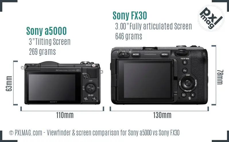 Sony a5000 vs Sony FX30 Screen and Viewfinder comparison