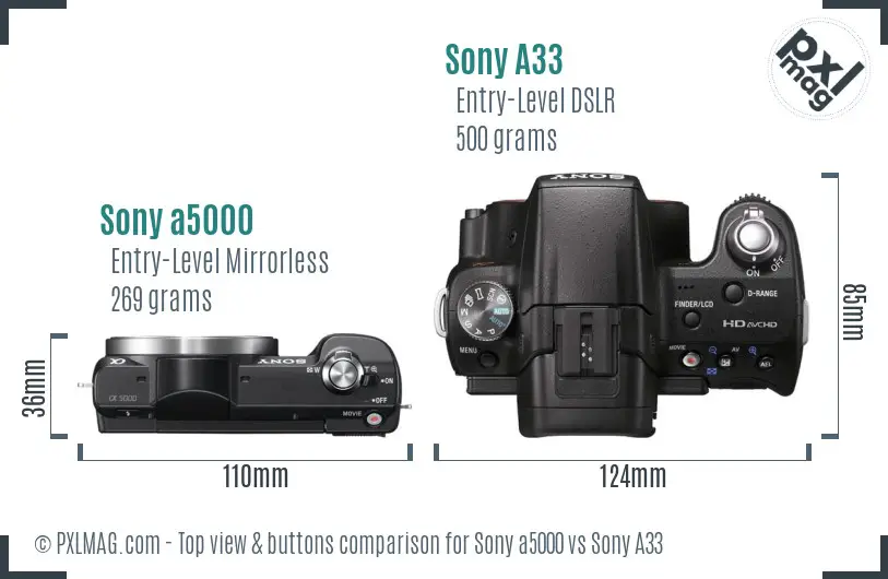 Sony a5000 vs Sony A33 top view buttons comparison