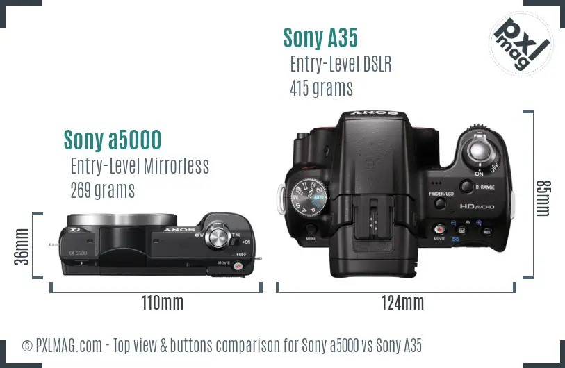 Sony a5000 vs Sony A35 top view buttons comparison