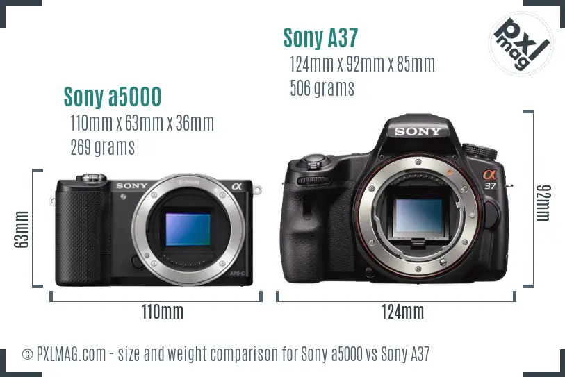 Sony a5000 vs Sony A37 size comparison