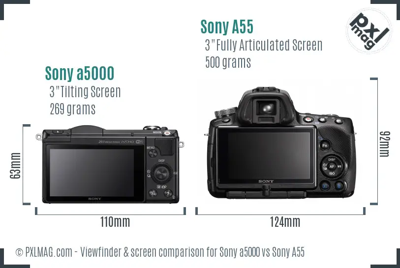 Sony a5000 vs Sony A55 Screen and Viewfinder comparison
