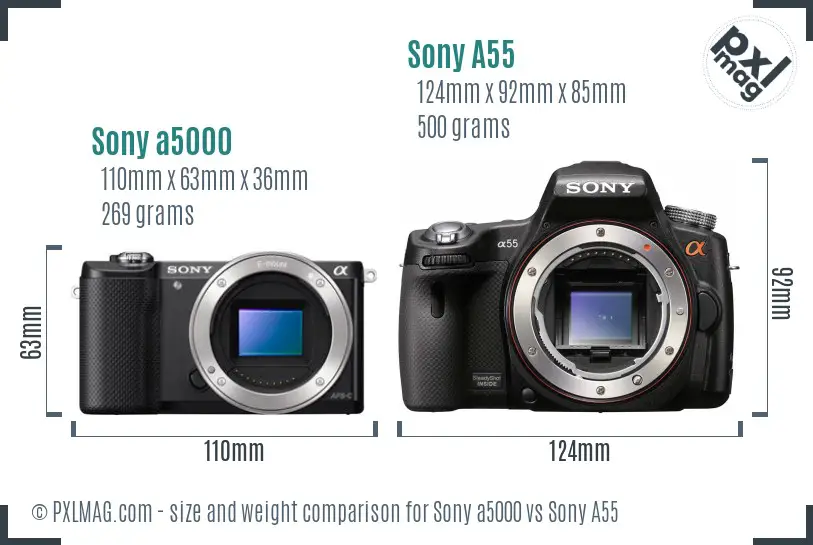 Sony a5000 vs Sony A55 size comparison