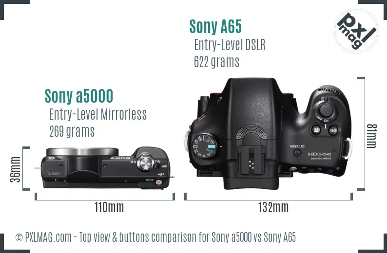 Sony a5000 vs Sony A65 top view buttons comparison Sony a5000 vs Sony A65 top view buttons comparison