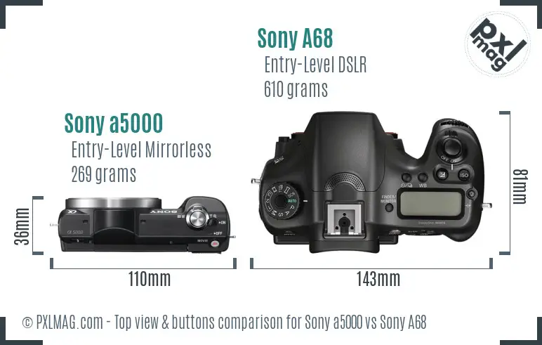 Sony a5000 vs Sony A68 top view buttons comparison