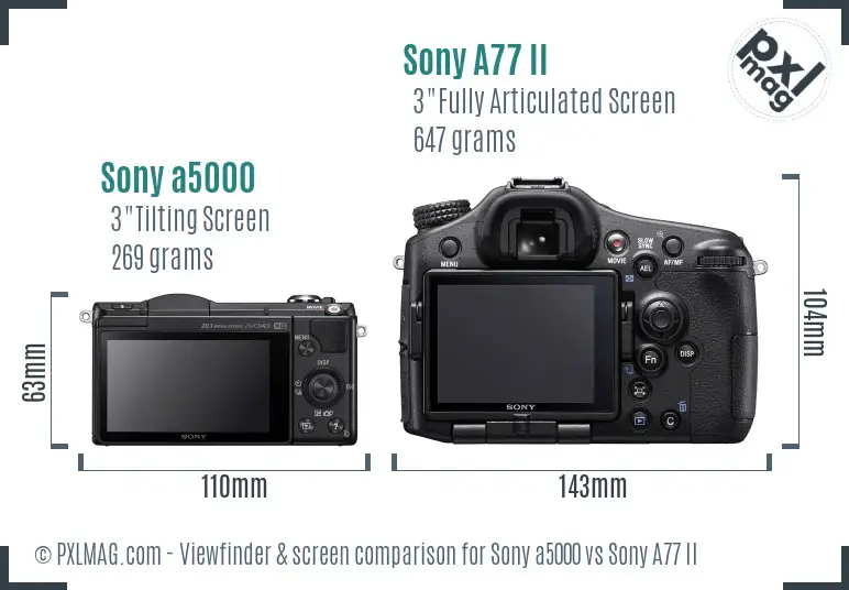 Sony a5000 vs Sony A77 II Screen and Viewfinder comparison Sony a5000 vs Sony A77 II Screen and Viewfinder comparison