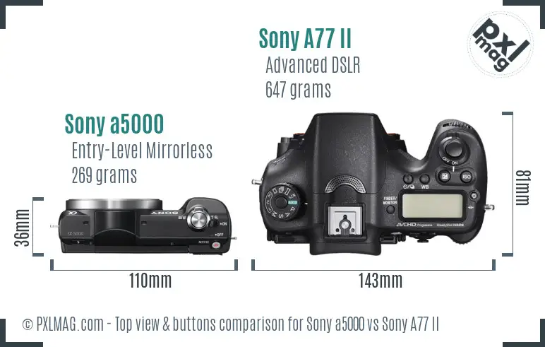 Sony a5000 vs Sony A77 II top view buttons comparison Sony a5000 vs Sony A77 II top view buttons comparison
