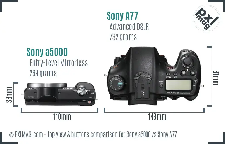 Sony a5000 vs Sony A77 top view buttons comparison