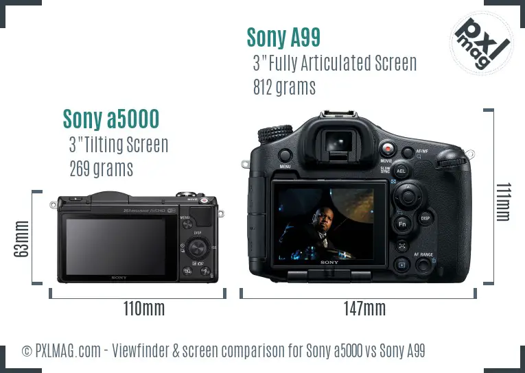 Sony a5000 vs Sony A99 Screen and Viewfinder comparison
