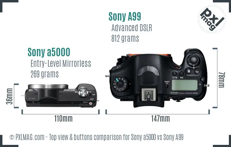 Sony a5000 vs Sony A99 top view buttons comparison