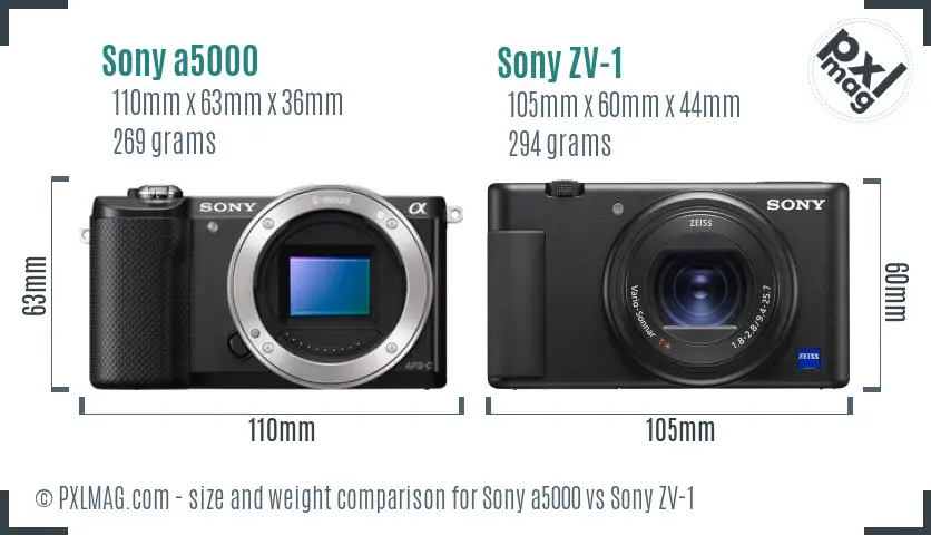 Sony a5000 vs Sony ZV-1 size comparison