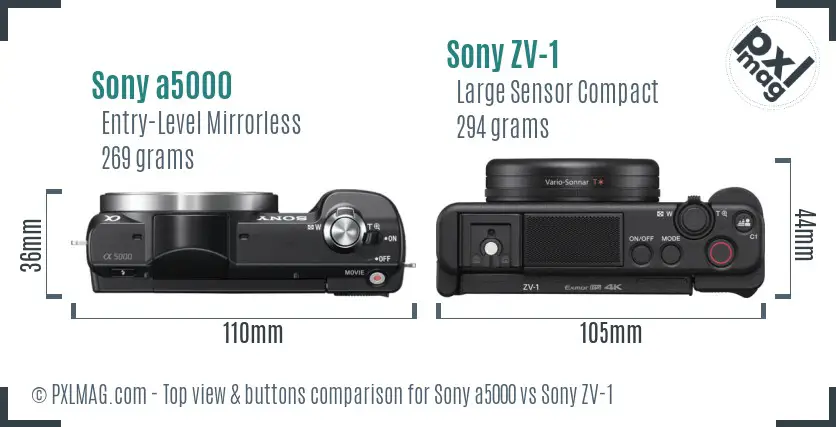 Sony a5000 vs Sony ZV-1 top view buttons comparison